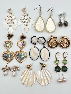 Mermaidcore 10 Pair Vintage To Now Earring Lot Sirencore MOP Pearl Abalone